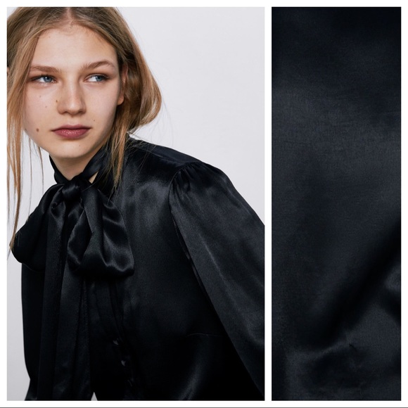 Zara black satin blouse Clearance